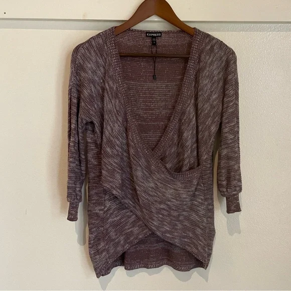 Express S Purple Knit Wrap Front Cross Sweater - Picture 2 of 8
